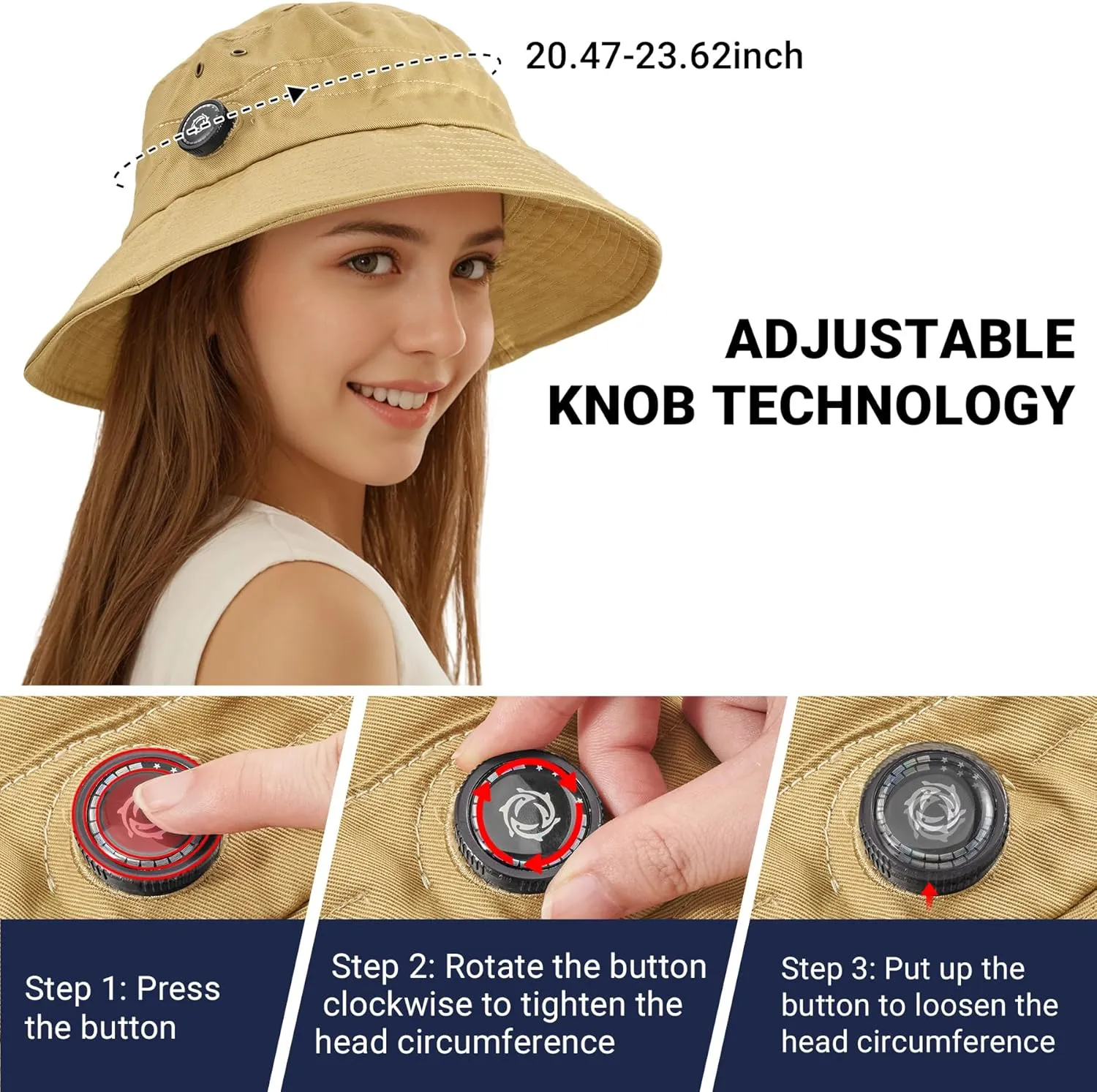 Sukeen Cotton Bucket Hat for Men Women Adjustable Knob Sun Hat UPF 50  Wide Brim Fishing Hat for Walking Daily Outdoor