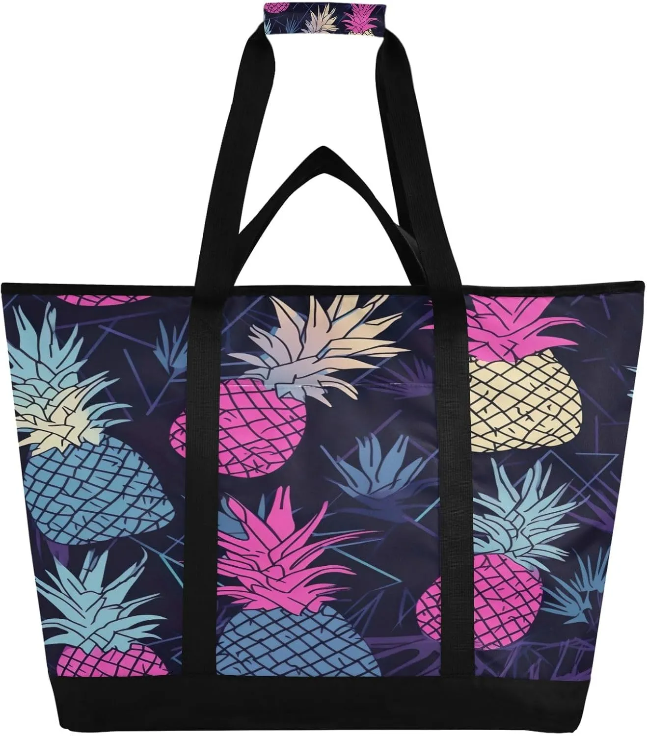 Summer Pineapple Reusable Insulated Lunchbox Cooler Bag, Leakproof Kitchen Grocery Bag Collapsible Portable Cooler Tote Bag for Picnic, Camping, Office, Travel
