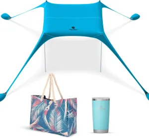 SUN NINJA Beach Tent Bundle with XL Beach Tote and 20oz Tumbler, UPF 50  Sun Protection, Easy Setup, Portable, Spacious & Organized, Refreshing Drinks All Day - Beach Essentials