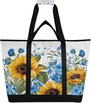 Sunflower Butterfly Reusable Insulated Lunchbox Cooler Bag, Leakproof Kitchen Grocery Bag Collapsible Portable Cooler Tote Bag for Picnic, Camping, Office, Travel