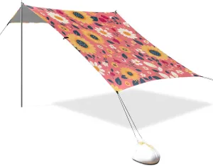 Sunflower Hot Pink Foldable Beach Cabana UPF50  Lightweight Shade Sun Shelter with Sandbags, Sand Shovel, Poles for Camping, Picnics, Backyard