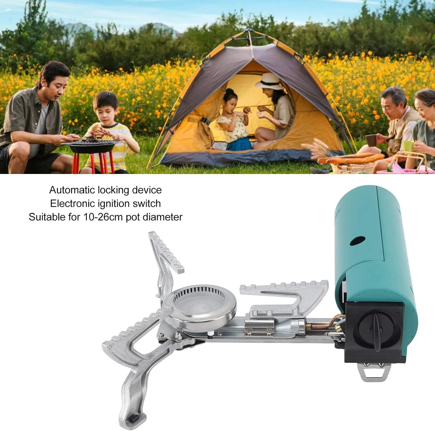 SUNGOOYUE Portable Cassette Stove, Cassette Gas Furnace, Foldable Cassette Stove with Heat Conducting Sheet Portable Butane Gas Furnace for Outdoor Camping