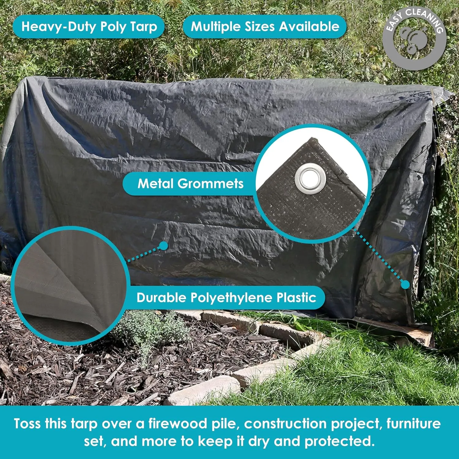 Sunnydaze 30x40 Multipurpose Tarp - Heavy-Duty Outdoor Plastic Reversible Protective Cover - Laminated on Both Sides - Dark Gray