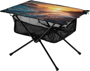 Sunset at Beach Portable Folding Camping Table, Compact Lightweight Beach Table with Carrying Bag for Outdoor Picnics, BBQs, Camp