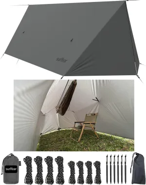 Sunyear Hammock Rain Fly Waterproof - Premium Hammock Tarp with Doors to Stay Warm and Dry in All Seasons | Portable and Lightweight Camp Rain Fly with All Installations Included | 11 Ft / 2lbs