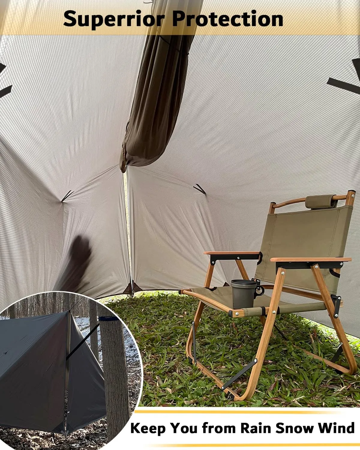 Sunyear Hammock Rain Fly Waterproof - Premium Hammock Tarp with Doors to Stay Warm and Dry in All Seasons | Portable and Lightweight Camp Rain Fly with All Installations Included | 11 Ft / 2lbs