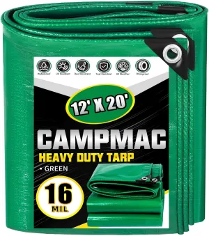 Super Heavy Duty Tarp 12 X 20 Ft, 16 Mil Large Waterproof Tarps, High Durability, UV Resistant, Tear Resistant with Grommets Every 20 Inches for Outdoor (Green)