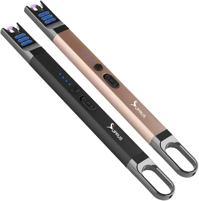 SUPRUS Candle Lighter Electric Arc Lighter Windproof Flameless USB Rechargeable Lighter with LED Light for Candle Camping BBQ Cooking (Black Champagne Gold)