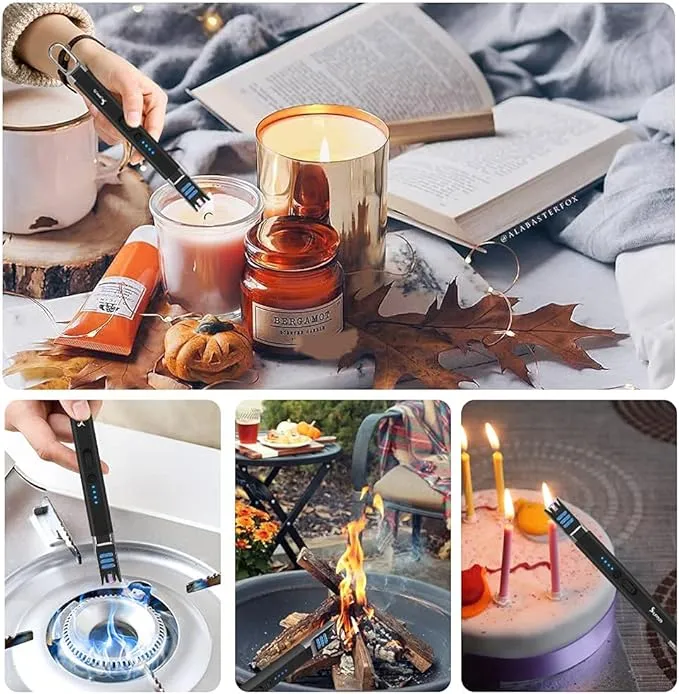 SUPRUS Candle Lighter Electric Arc Lighter Windproof Flameless USB Rechargeable Lighter with LED Light for Candle Camping BBQ Cooking (Black)