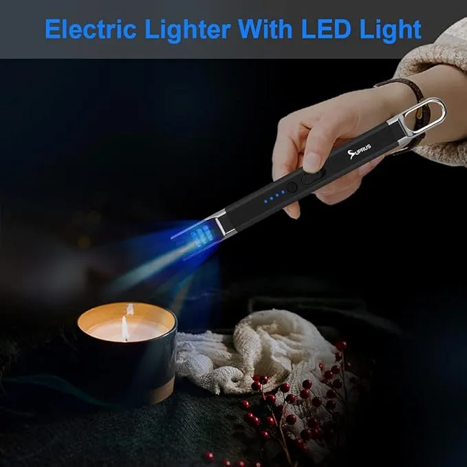 SUPRUS Candle Lighter Electric Arc Lighter Windproof Flameless USB Rechargeable Lighter with LED Light for Candle Camping BBQ Cooking (Black)