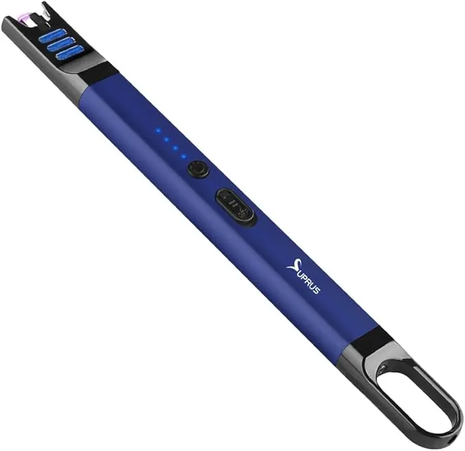 SUPRUS Candle Lighter Electric Arc Lighter Windproof Flameless USB Rechargeable Lighter with LED Light for Candle Camping BBQ Cooking (Blue)