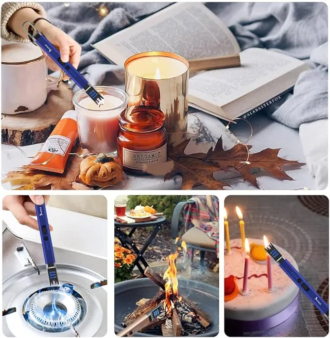 SUPRUS Candle Lighter Electric Arc Lighter Windproof Flameless USB Rechargeable Lighter with LED Light for Candle Camping BBQ Cooking (Blue)