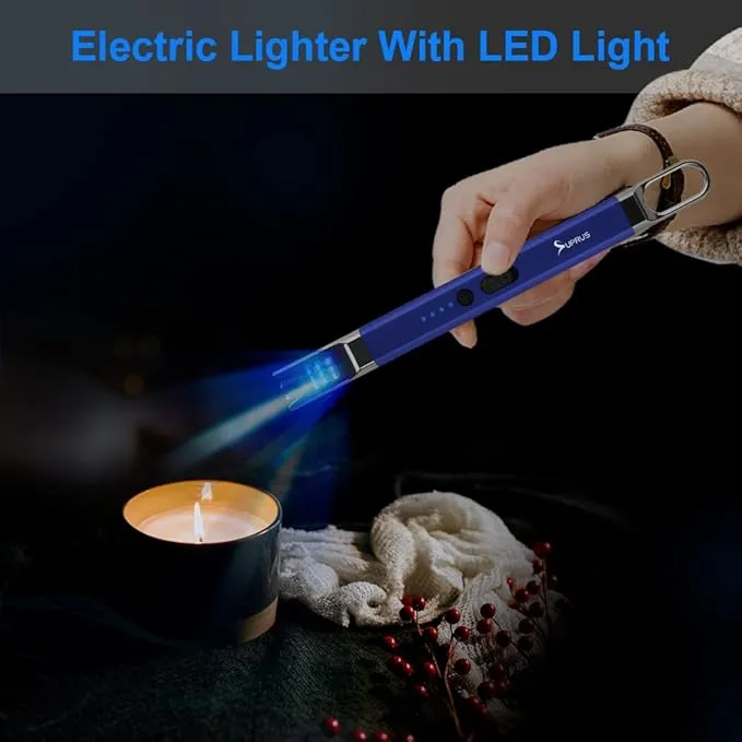 SUPRUS Candle Lighter Electric Arc Lighter Windproof Flameless USB Rechargeable Lighter with LED Light for Candle Camping BBQ Cooking (Blue)