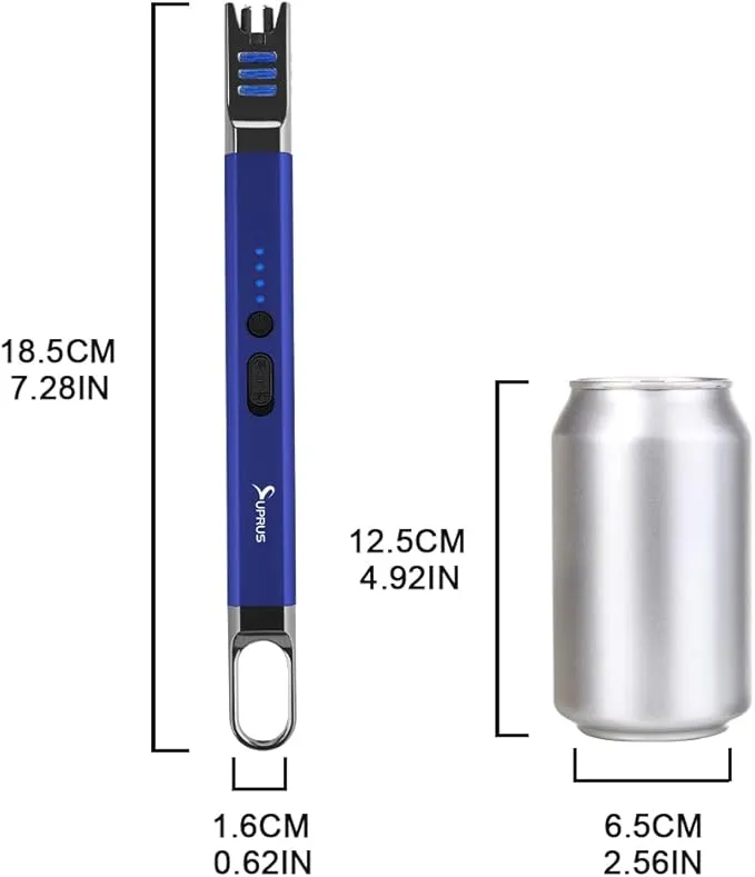 SUPRUS Candle Lighter Electric Arc Lighter Windproof Flameless USB Rechargeable Lighter with LED Light for Candle Camping BBQ Cooking (Blue)