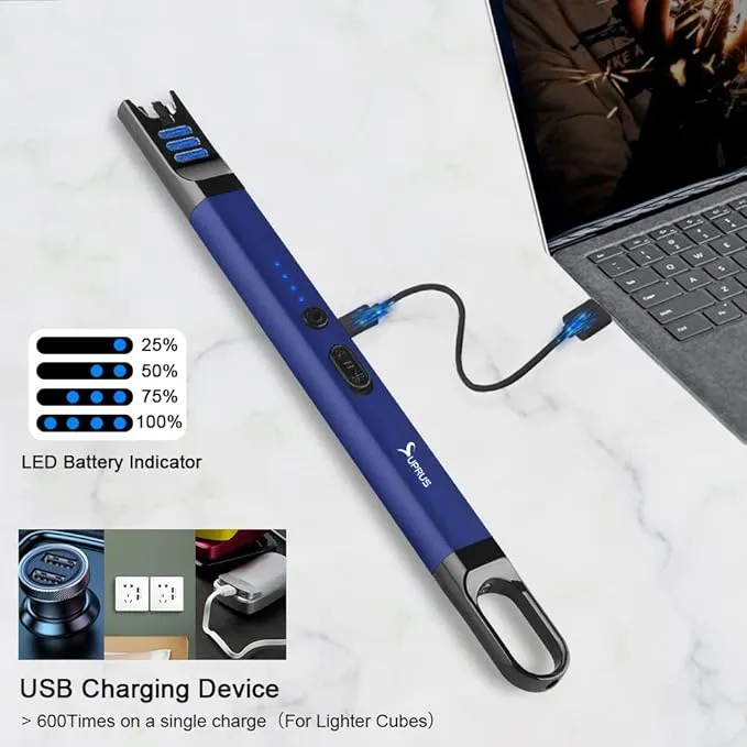 SUPRUS Candle Lighter Electric Arc Lighter Windproof Flameless USB Rechargeable Lighter with LED Light for Candle Camping BBQ Cooking (Blue)