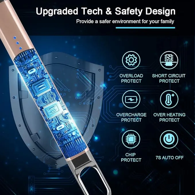 SUPRUS Candle Lighter Electric Arc Lighter Windproof Flameless USB Rechargeable Lighter with LED Light for Candle Camping BBQ Cooking (Champagne Gold)