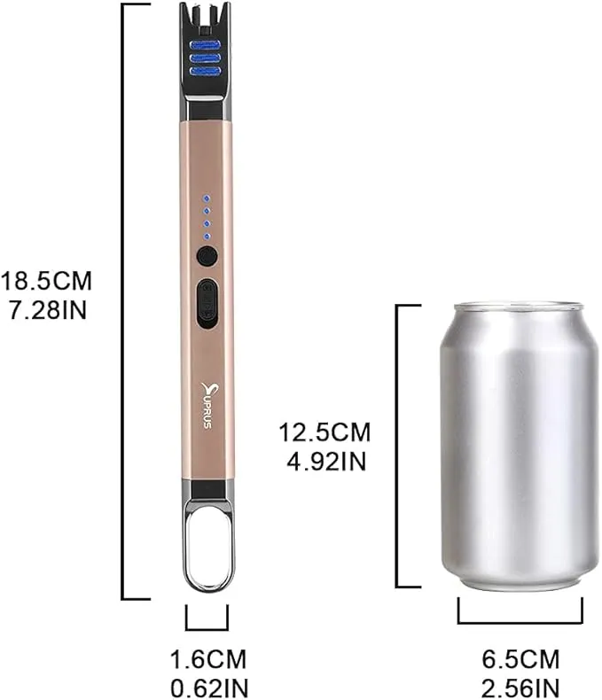 SUPRUS Candle Lighter Electric Arc Lighter Windproof Flameless USB Rechargeable Lighter with LED Light for Candle Camping BBQ Cooking (Champagne Gold)
