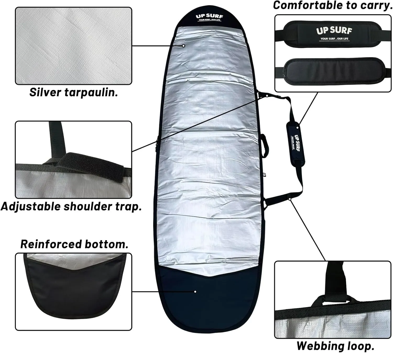 Surfboard bag, Daylight Bags for fun board, Size 7'0", 7'6", 8'0", Surfboard cover for Storage and Transport Surfboard
