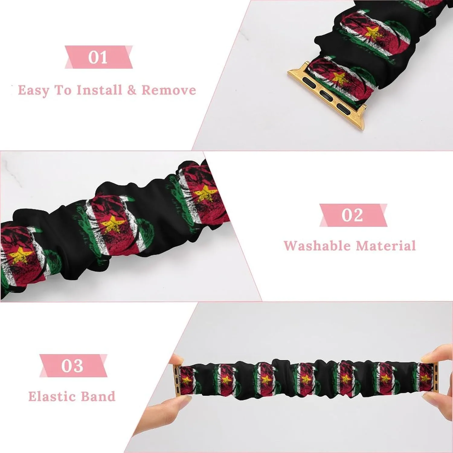 Surinam Flag Chinchilla Fashion Watch Strap Scrunchies Wristbands Compatible With IWatch Series