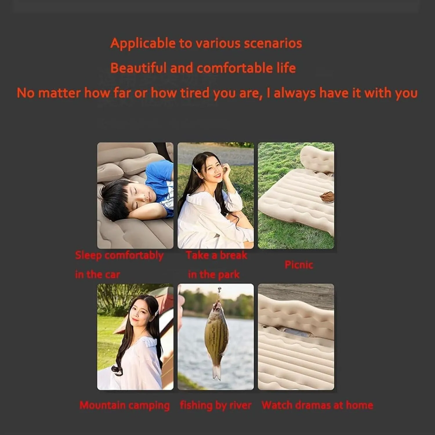 SUV Inflatable Car Bed, Car Inflatable Mattress, Double-Sided Flocking PVC Material, Car Camping Sleeping Mat, Back Seat Travel Inflatable Bed (Pig)