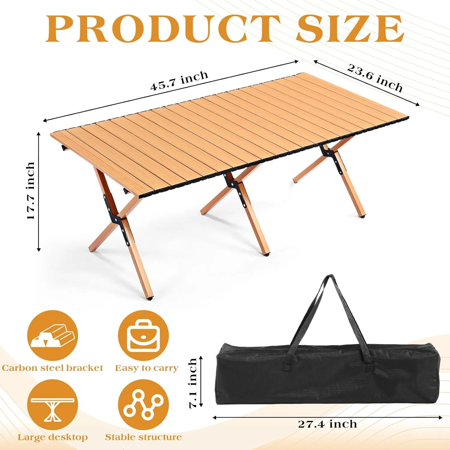 Suzile 2 Pack Foldable Low Picnic Table 4 ft Portable Lightweight Camping Table Fold Up Collapsible Roll up Metal Camp with Carry Bag for Party Patio Garden Outside Outdoor Beach(Yellow Wood Color)