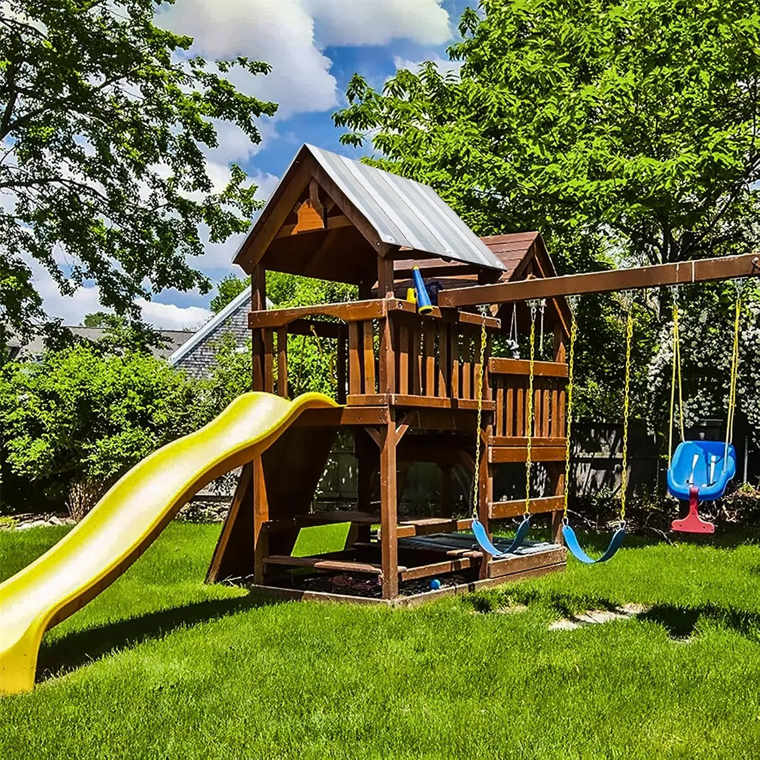 Swing Canopy Replacement Cover Playset Tarp Replacement Waterproof Outdoor Swing Set Shade Sun Shade Proof Playground Canopy Replacement Swingset Slide Backyard Sunshade (Striped)