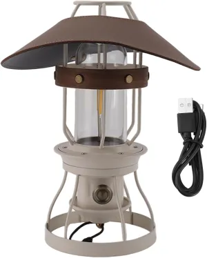 SYH&AQYE Rechargeable USB Camping Lantern, Portable Long Endurance Tent Hanging Lantern, Vintage Hanging Tent Light for Camping, Power Outages (White)