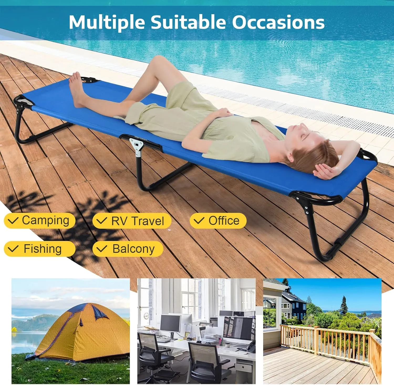 Tangkula Folding Camping Cot, Portable Camping Bed with Steel Frame, Elevated Travel Military Portable Cots Bed for Adults Kids, Indoor Outdoor Foldable Sleeping Cot for Nap, Beach, Hiking, Camping