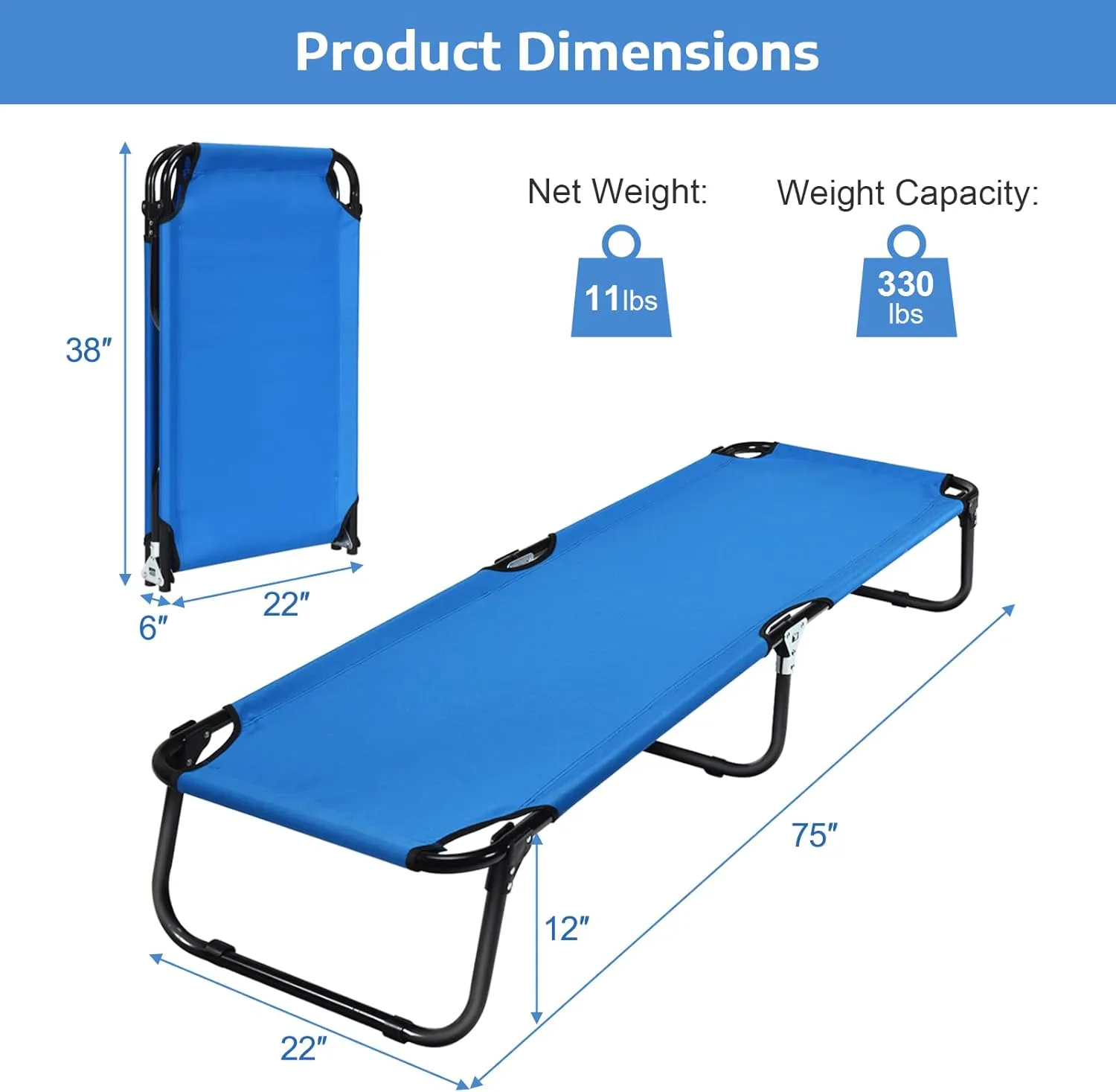 Tangkula Folding Camping Cot, Portable Camping Bed with Steel Frame, Elevated Travel Military Portable Cots Bed for Adults Kids, Indoor Outdoor Foldable Sleeping Cot for Nap, Beach, Hiking, Camping