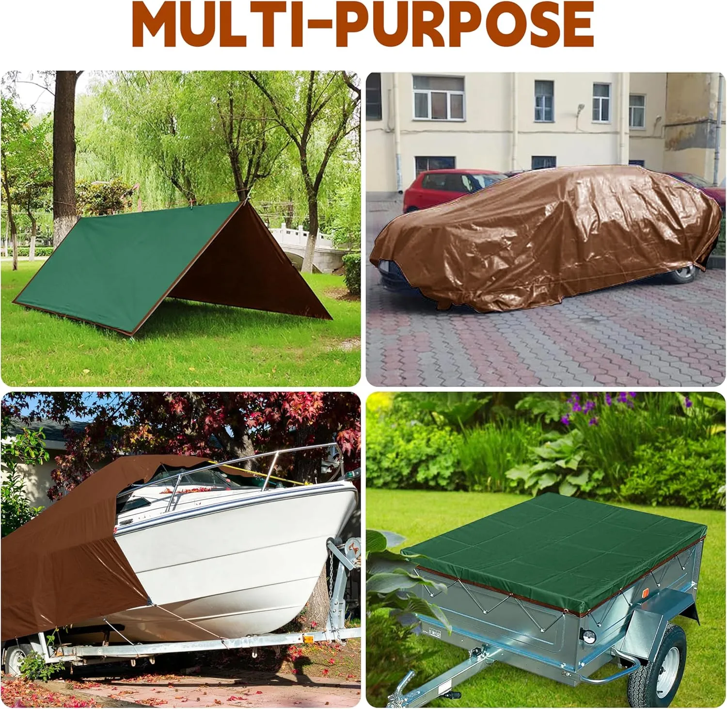 Tarp 10x12 ft 100% Waterproof 7mil Durable Grommets and Reinforced Edges,Uv Resistant,Green/Brown Tarp,Emergency Rain Shelter,Outdoor Cover and Camping Use -by MVPNET