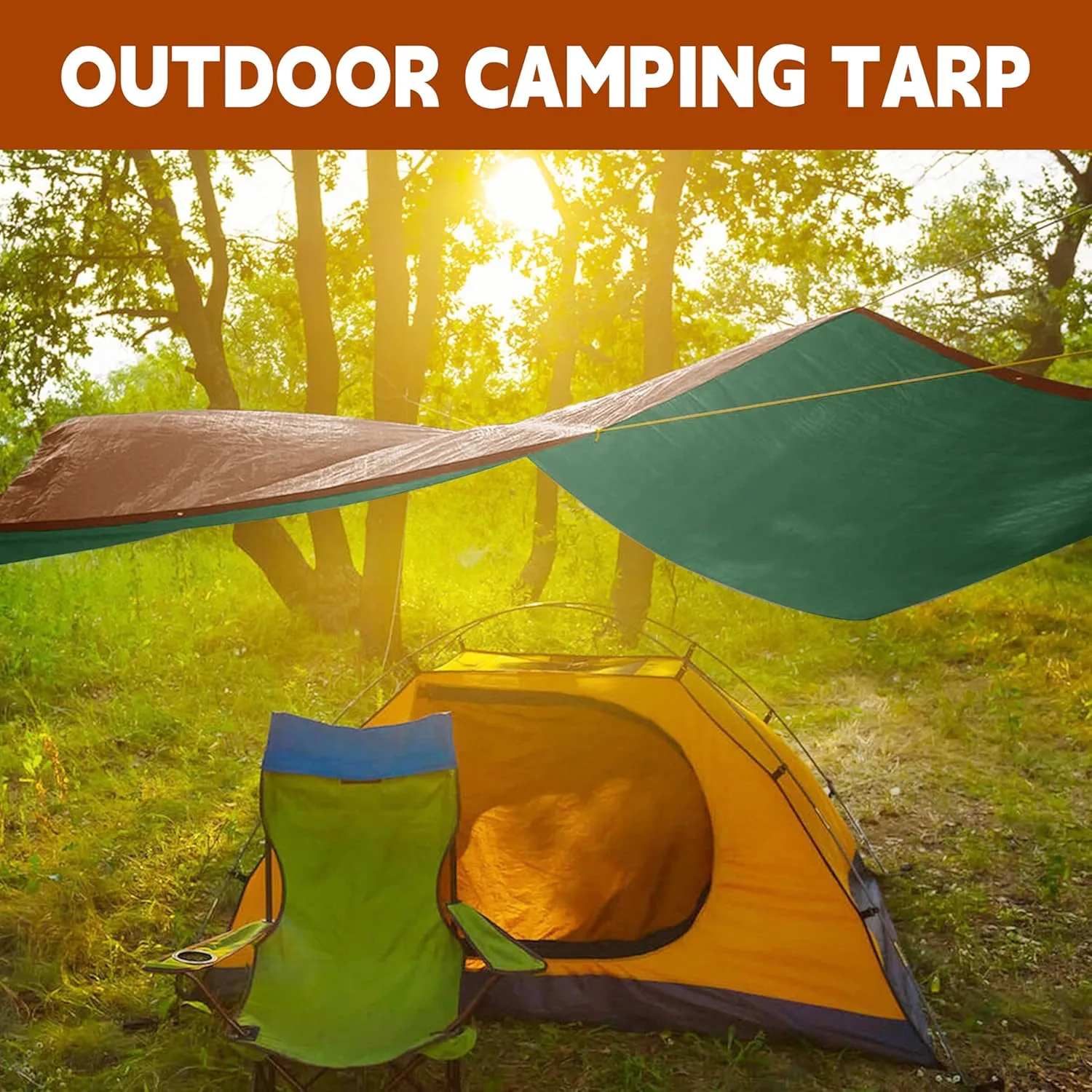 Tarp 10x12 ft 100% Waterproof 7mil Durable Grommets and Reinforced Edges,Uv Resistant,Green/Brown Tarp,Emergency Rain Shelter,Outdoor Cover and Camping Use -by MVPNET