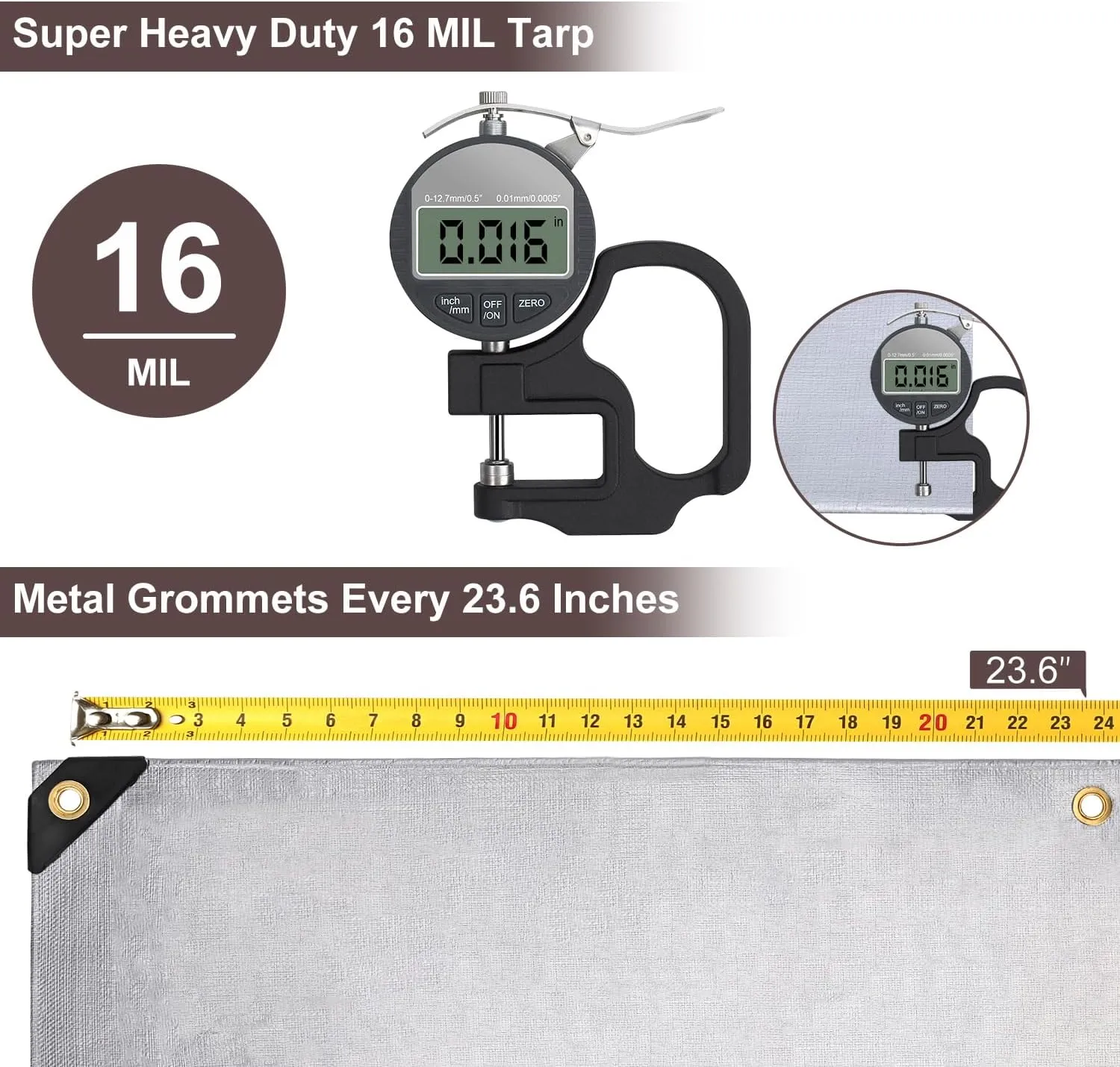 Tarp 16x20FT, 16 Mil Large Tarp, Tarps Heavy Duty Waterproof with Grommets Every 23.6", 420D Thick Plastic Tarp, UV Resistant Tear&Fade Resistant, Reinforced Edges for Outdoor Pool Camp Tent