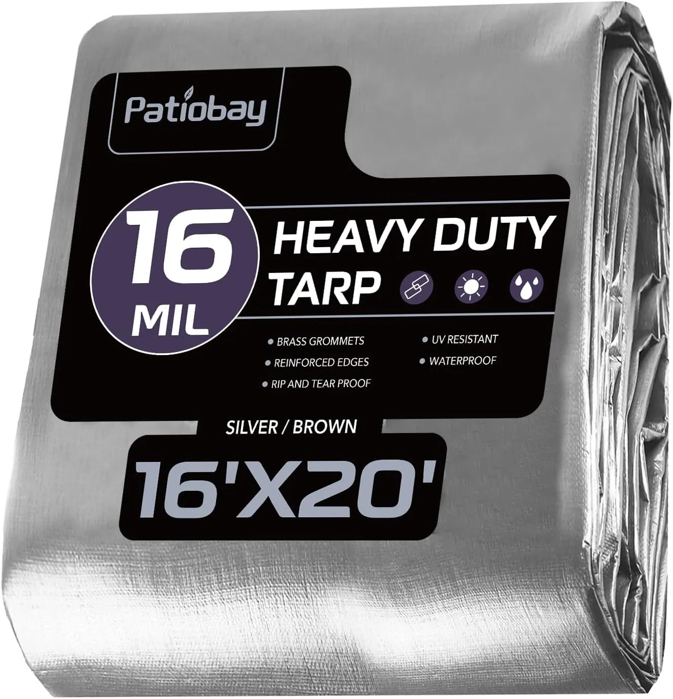 Tarp 16x20FT, 16 Mil Large Tarp, Tarps Heavy Duty Waterproof with Grommets Every 23.6", 420D Thick Plastic Tarp, UV Resistant Tear&Fade Resistant, Reinforced Edges for Outdoor Pool Camp Tent