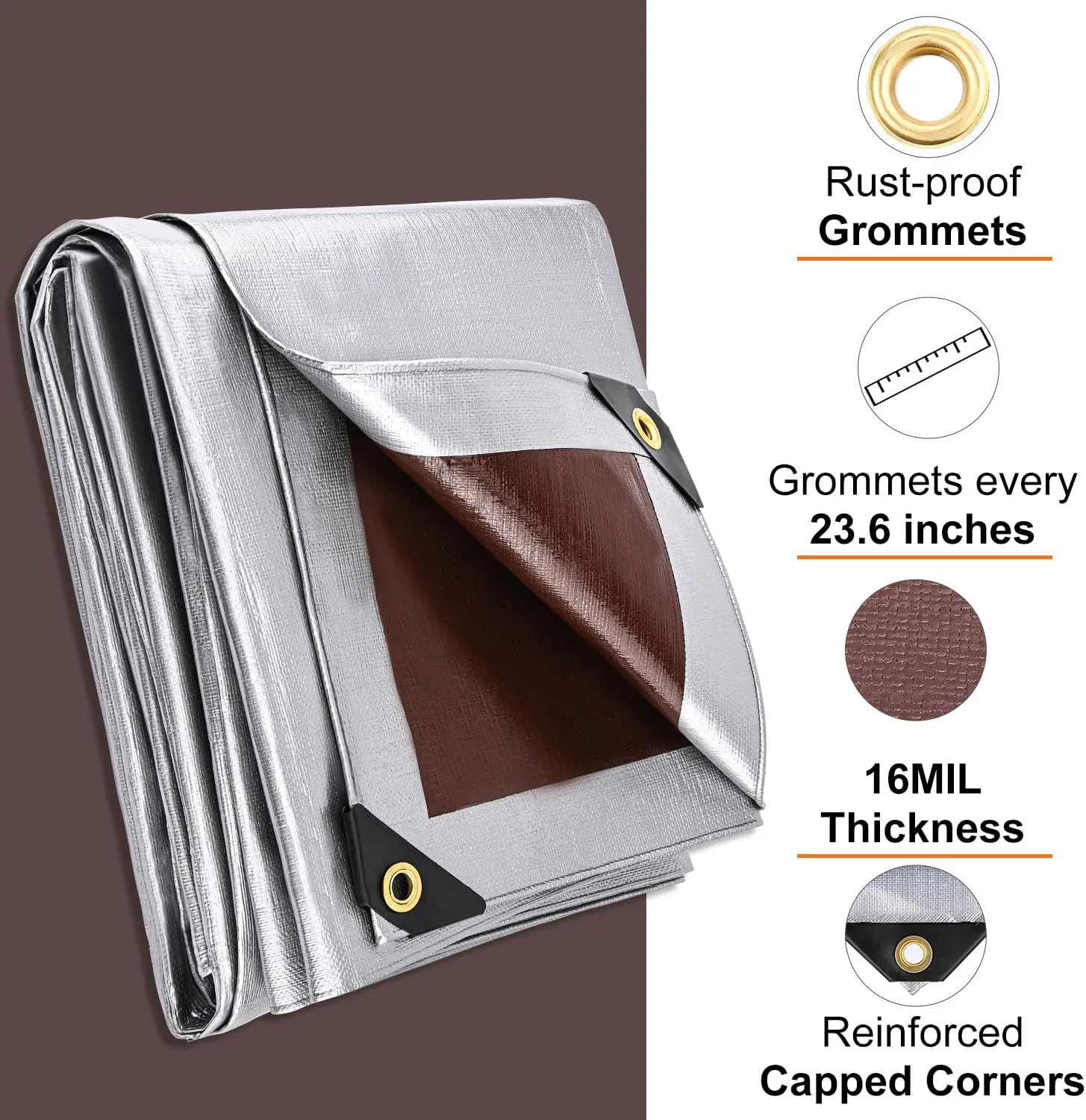Tarp 16x20FT, 16 Mil Large Tarp, Tarps Heavy Duty Waterproof with Grommets Every 23.6", 420D Thick Plastic Tarp, UV Resistant Tear&Fade Resistant, Reinforced Edges for Outdoor Pool Camp Tent