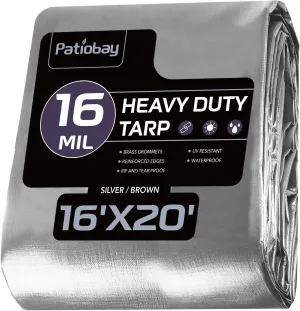 Tarp 16x20FT, 16 Mil Large Tarp, Tarps Heavy Duty Waterproof with Grommets Every 23.6", 420D Thick Plastic Tarp, UV Resistant Tear&Fade Resistant, Reinforced Edges for Outdoor Pool Camp Tent