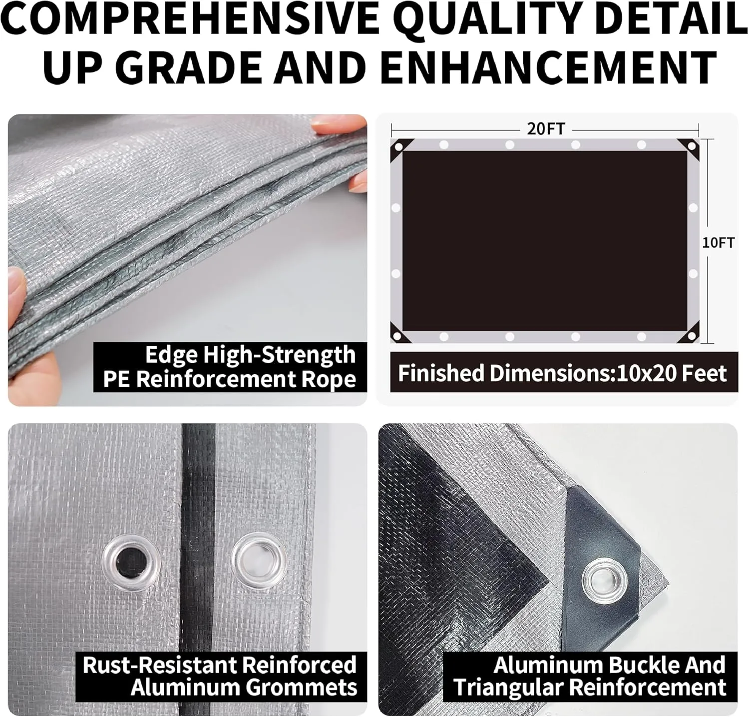 Tarp Heavy Duty 10x20ft Waterproof Tarps,10mil Uv Resistant,Multipurpose Silver/Black Tarps for Cars,Camping,Roof,Ship,Garden.by-MVPNET