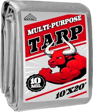 Tarp Heavy Duty 10x20ft Waterproof Tarps,10mil Uv Resistant,Multipurpose Silver/Black Tarps for Cars,Camping,Roof,Ship,Garden.by-MVPNET