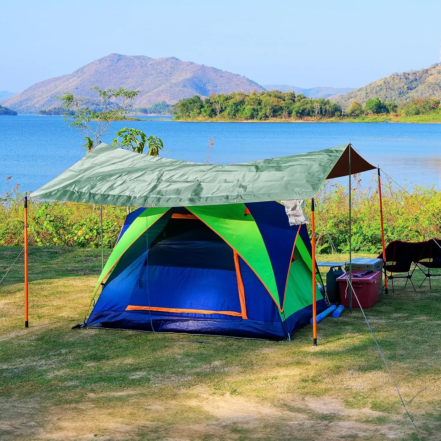 Tarp Waterproof 16' X 20', Heavy Duty Tarp 14 Mil Multipurpose Protective Cover Large Tarps UV All Weather Resistant Outdoor Waterproof Tarps for Shelter Camping, Green/Brown