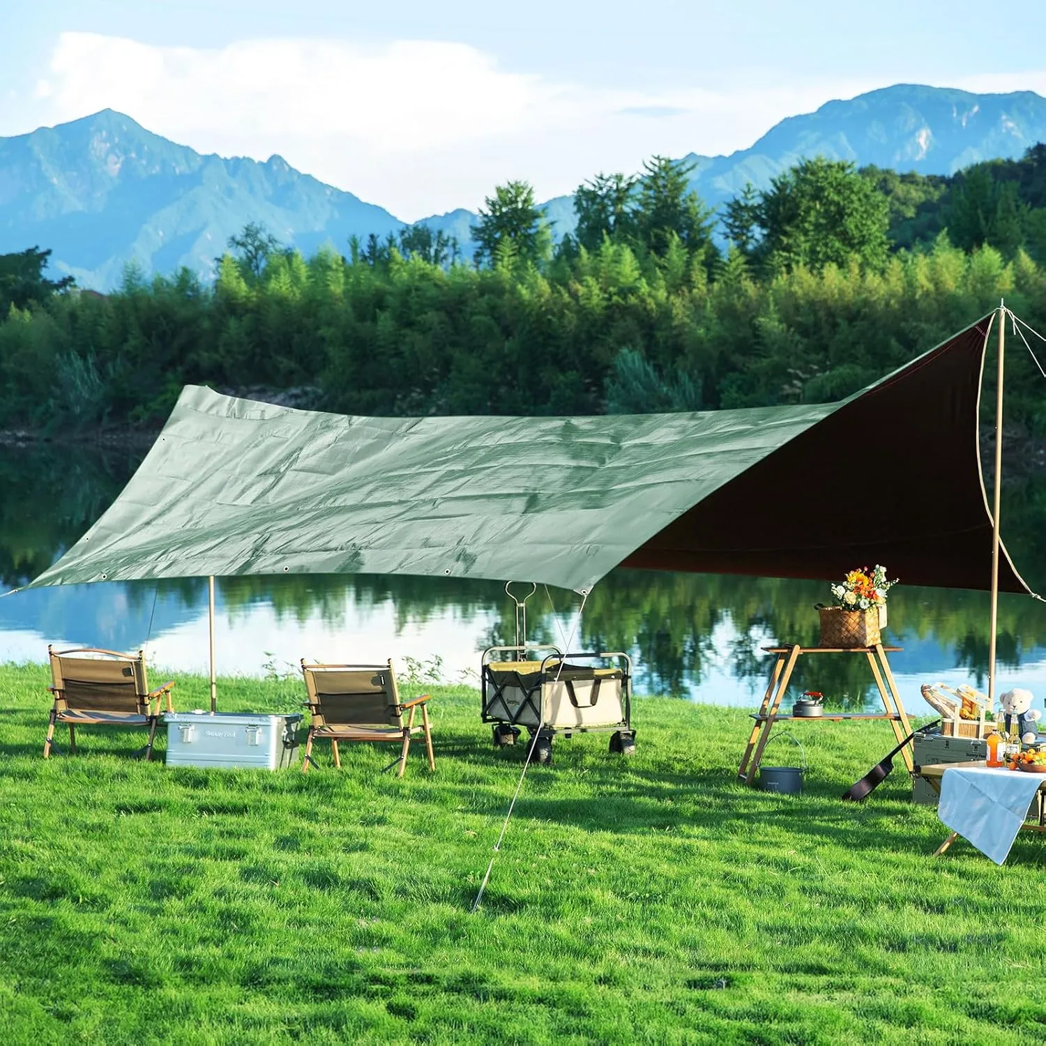 Tarp Waterproof 16' X 20', Heavy Duty Tarp 14 Mil Multipurpose Protective Cover Large Tarps UV All Weather Resistant Outdoor Waterproof Tarps for Shelter Camping, Green/Brown