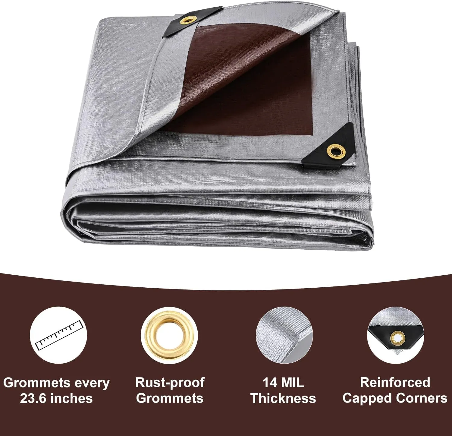 Tarp Waterproof 16x20Ft, Heavy Duty Tarp Cover Extra Thick 14 Mil Tear and UV Resistant, Outdoor Tarps with Grommets and Reinforced Edges for Roof, Camping, Patio, Pool, Boat