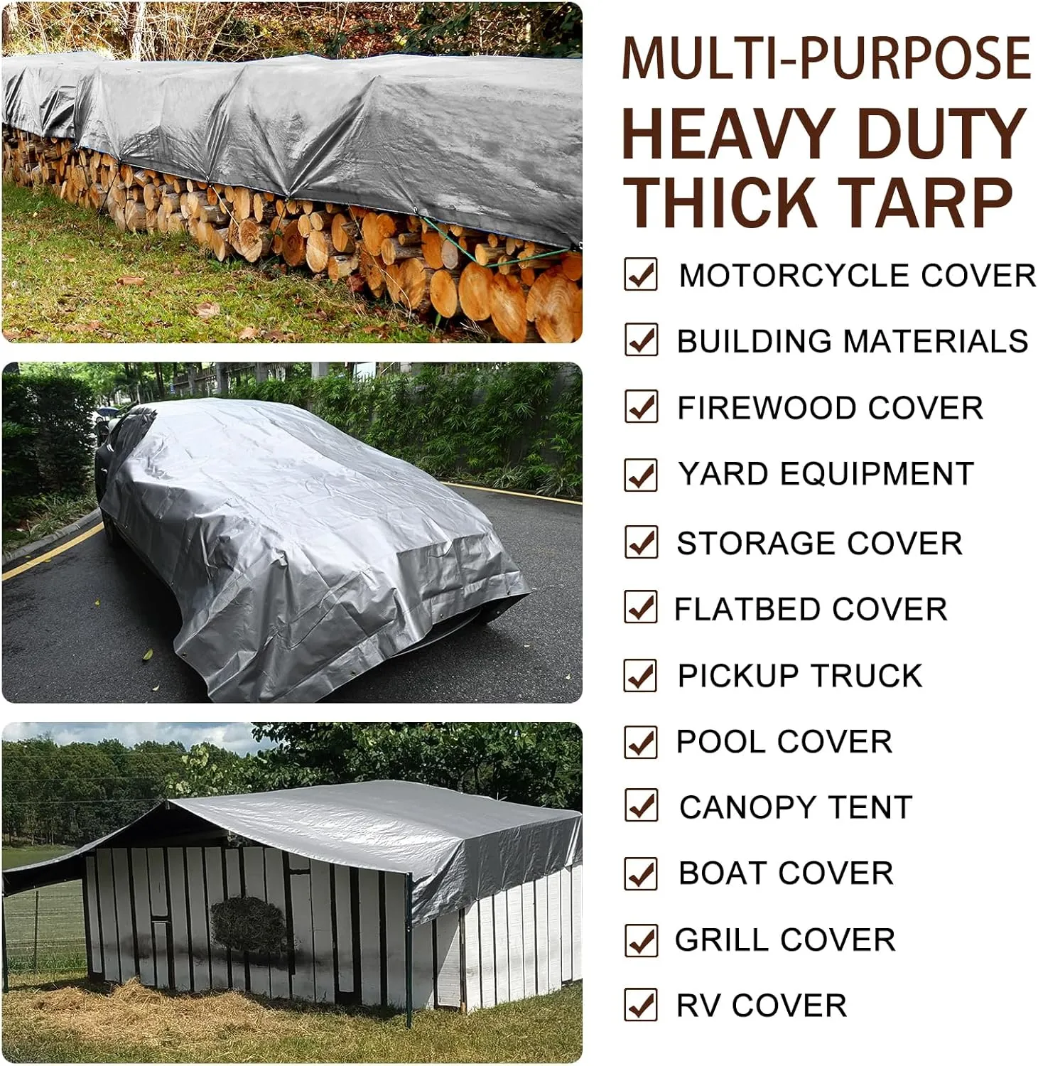 Tarp Waterproof 16x20Ft, Heavy Duty Tarp Cover Extra Thick 14 Mil Tear and UV Resistant, Outdoor Tarps with Grommets and Reinforced Edges for Roof, Camping, Patio, Pool, Boat