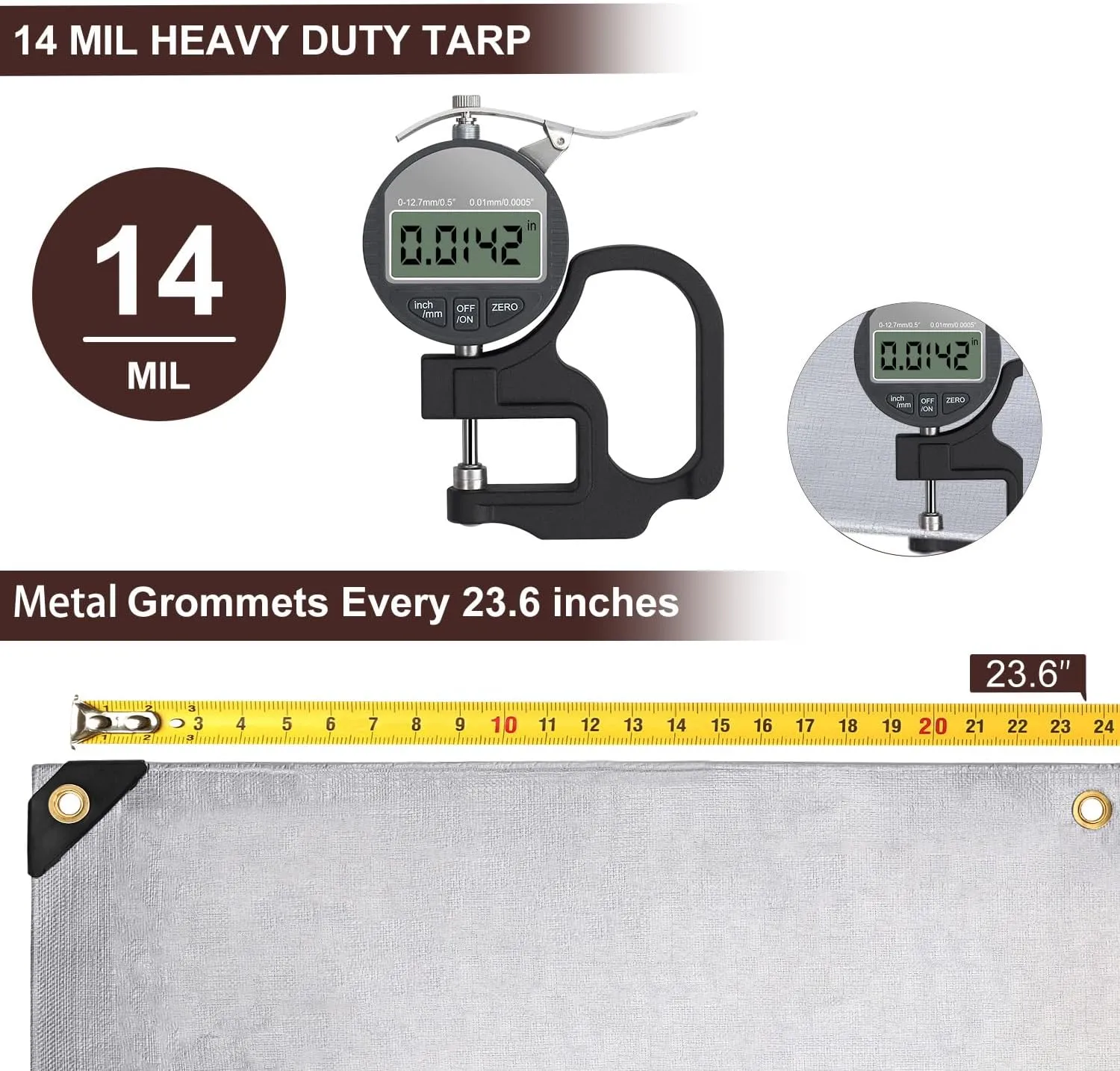 Tarp Waterproof 16x20Ft, Heavy Duty Tarp Cover Extra Thick 14 Mil Tear and UV Resistant, Outdoor Tarps with Grommets and Reinforced Edges for Roof, Camping, Patio, Pool, Boat