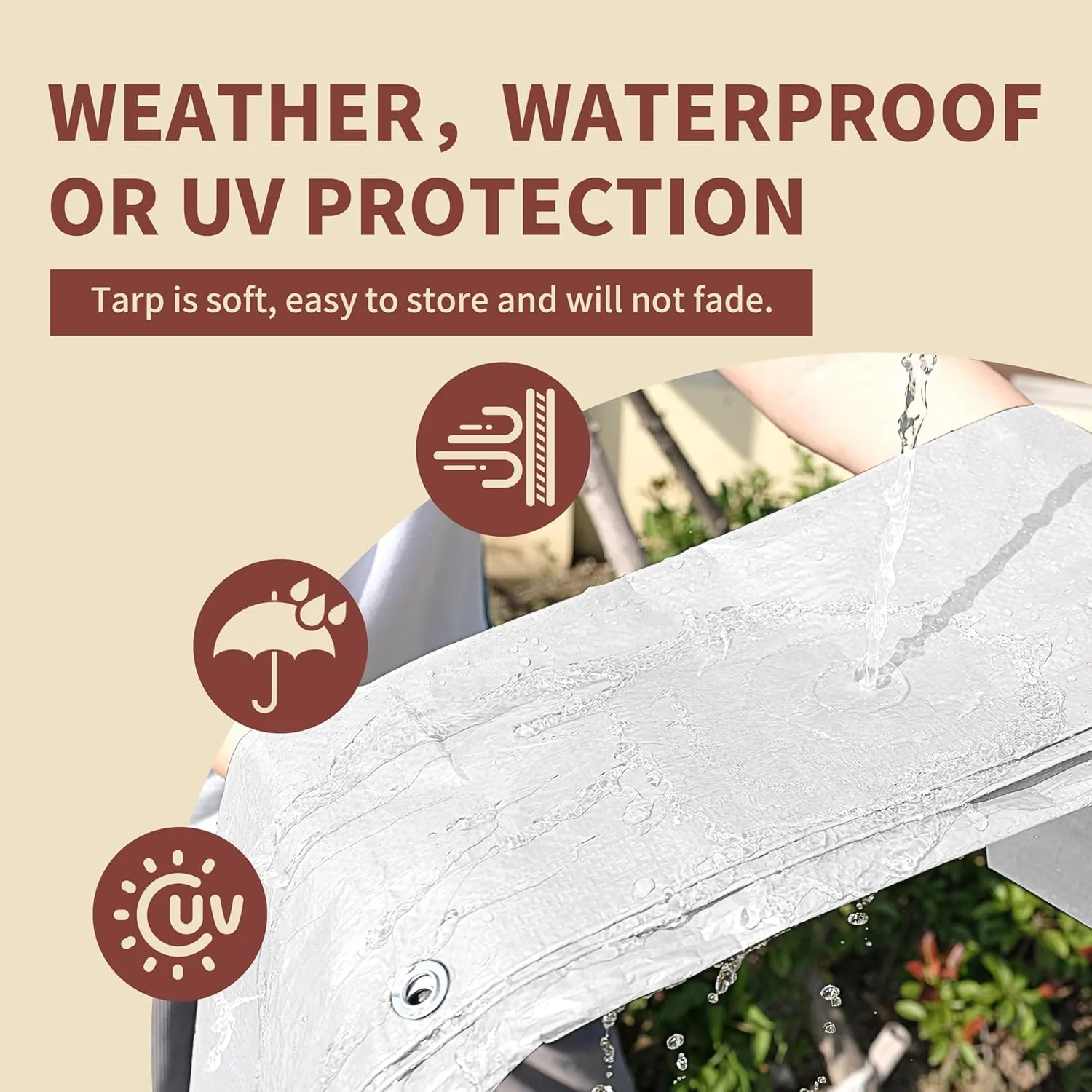 TARPAL 20'x30' White Tarp Waterproof 7.5 mil Medium Duty All Purpose Poly Tarps Cover Waterproof,Snow Proof UV Protection,Rip and Tear Proof,Poly Tarpaulin