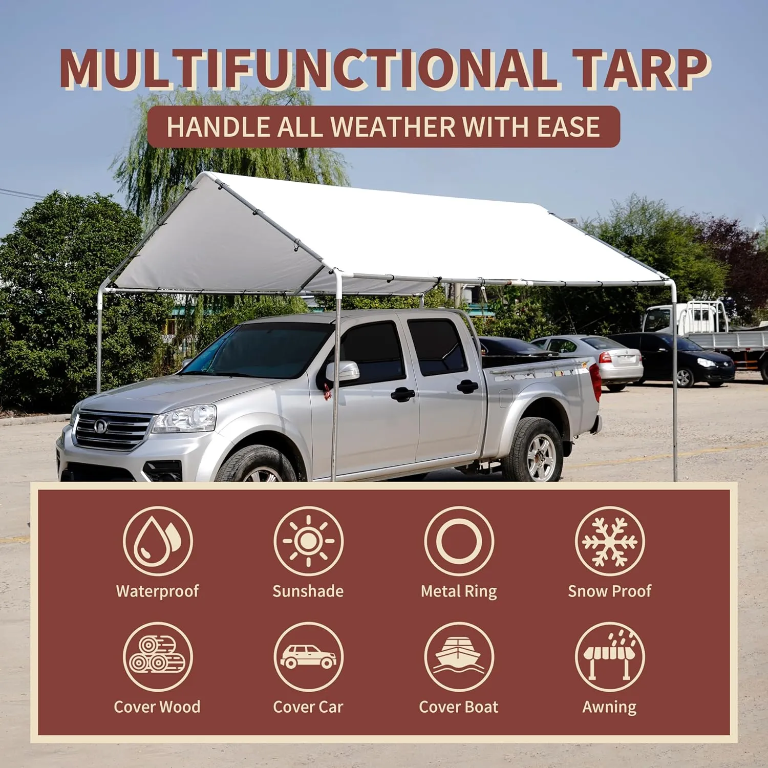 TARPAL 20'x30' White Tarp Waterproof 7.5 mil Medium Duty All Purpose Poly Tarps Cover Waterproof,Snow Proof UV Protection,Rip and Tear Proof,Poly Tarpaulin