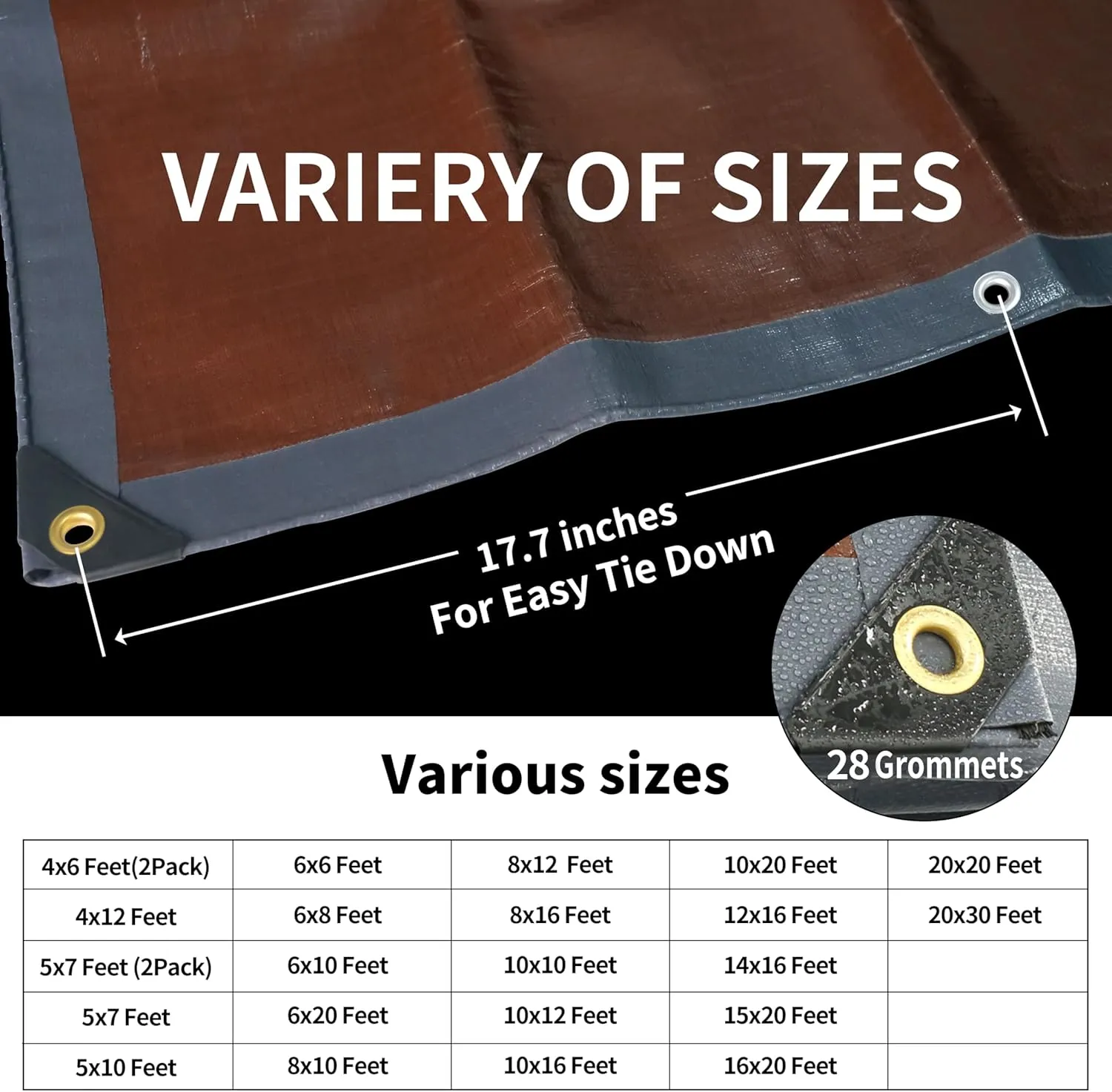 TARPAL tarp 10x12 Feet Super Heavy Duty Tarps Cover 20mil Waterproof UV Protection Rip and Tear Proof Tarpaulin with Grommets(Grey/Brown)