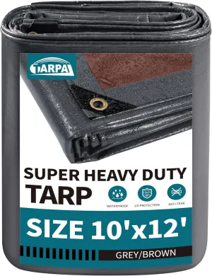 TARPAL tarp 10x12 Feet Super Heavy Duty Tarps Cover 20mil Waterproof UV Protection Rip and Tear Proof Tarpaulin with Grommets(Grey/Brown)