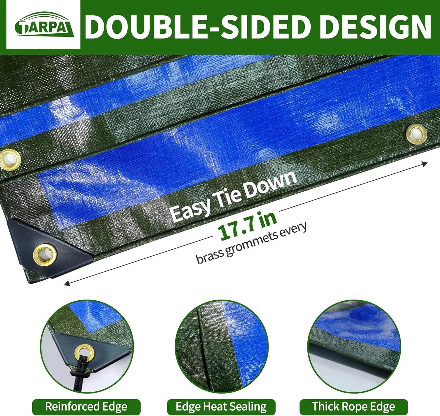 TARPAL Tarps 8x10 Feet Large Tarp 16mil Heavy Duty Tarp with Brass Grommets Every 17.7" Green Tarps UV Protection&Anti-Tear Cover for Firewood,Roof,Pool,Tarpaulin