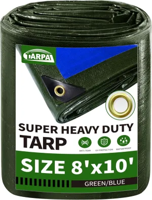 TARPAL Tarps 8x10 Feet Large Tarp 16mil Heavy Duty Tarp with Brass Grommets Every 17.7" Green Tarps UV Protection&Anti-Tear Cover for Firewood,Roof,Pool,Tarpaulin