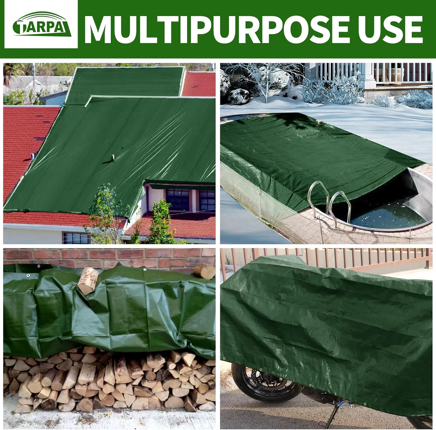 TARPAL Tarps 8x10 Feet Large Tarp 16mil Heavy Duty Tarp with Brass Grommets Every 17.7" Green Tarps UV Protection&Anti-Tear Cover for Firewood,Roof,Pool,Tarpaulin