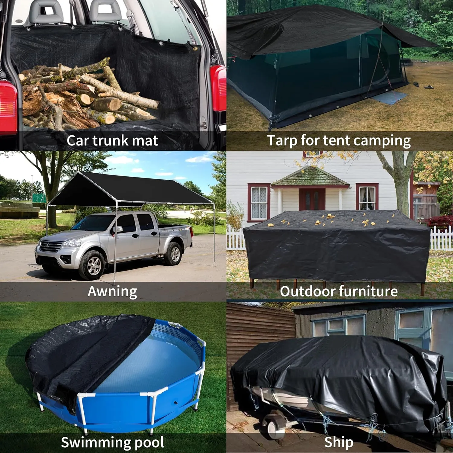 TARPAL Waterproof tarp 5x7 Feet（2Pack） Black Heavy Duty tarp 14mil polyethylene tarps Multifunctional Tarpaulin，Snow or UV Protection,Suitable for Outdoor Furniture, awnings,Roofs,Tents